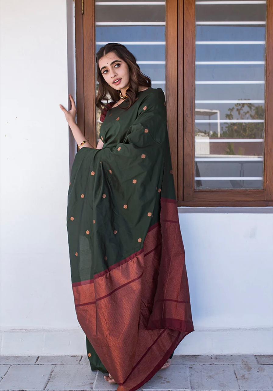 Staggering Green Soft Silk Saree With Angelic Blouse Piece