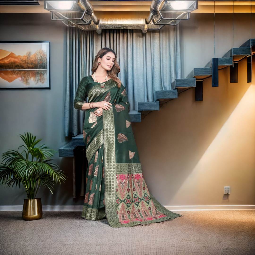 Sophisticated Green Soft Silk Saree With Enticing Blouse Piece