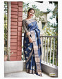 Easy on the eyes Blue Cotton Silk Saree With Fairytale Blouse Piece