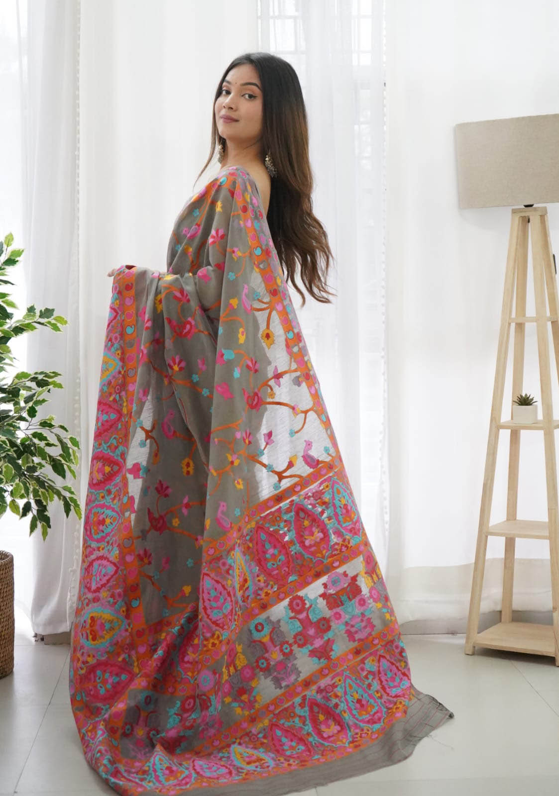 Palimpsest Grey Pashmina Saree With Radiant Blouse Piece