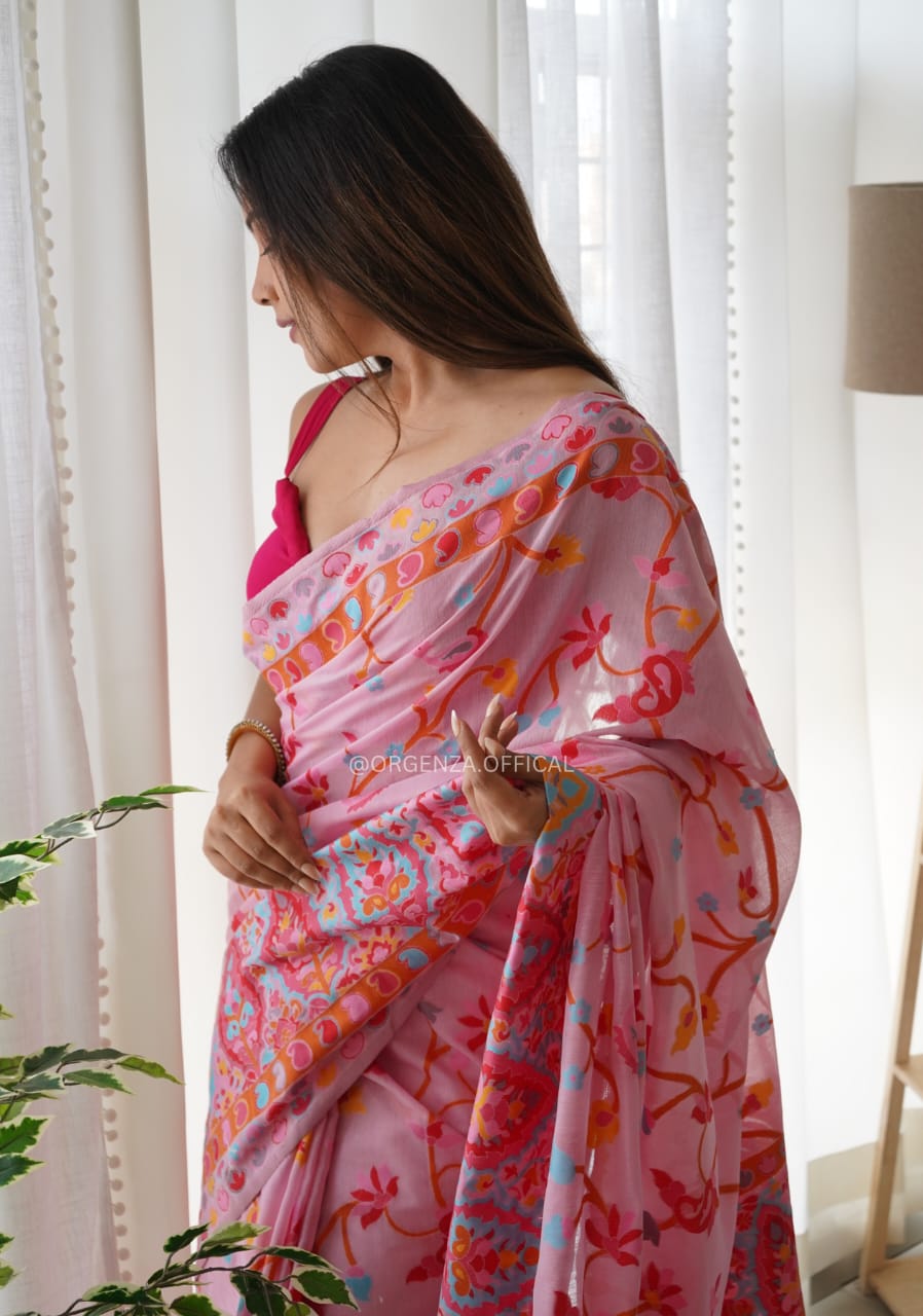 Scintilla Pink Pashmina Saree With Tempting Blouse Piece