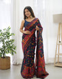 Lagniappe Navy Blue Pashmina Saree With Magnetic Blouse Piece