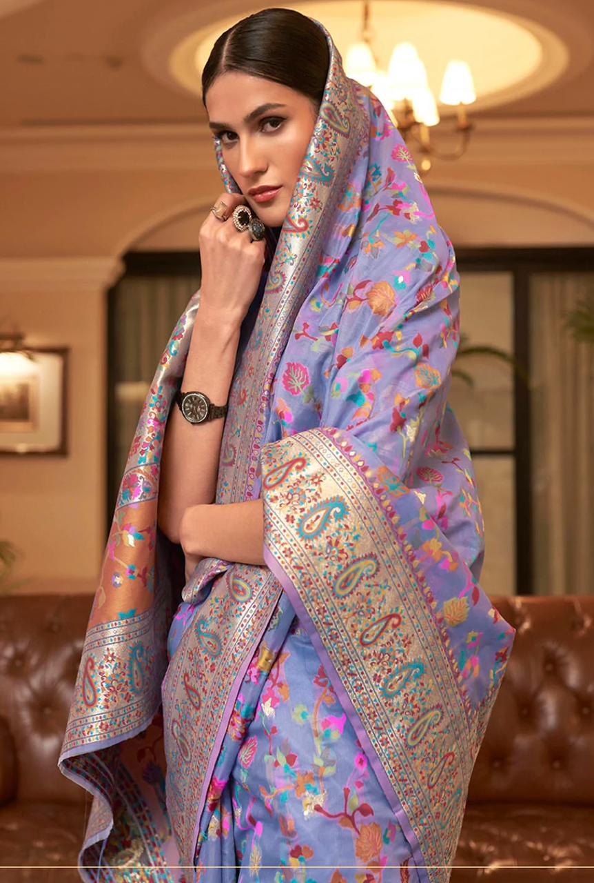 Magnific Lavender Pashmina Saree With Panoply Blouse Piece