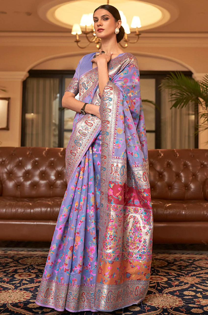 Magnific Lavender Pashmina Saree With Panoply Blouse Piece