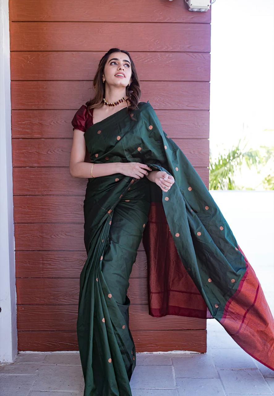 Staggering Green Soft Silk Saree With Angelic Blouse Piece