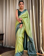 Confounding Pista Soft Silk Saree With Embrocation Blouse Piece