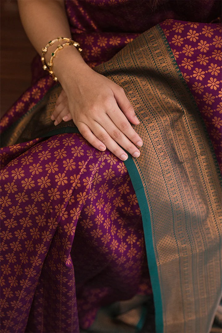 Glittering Wine Soft Silk Saree With Imbrication Blouse Piece