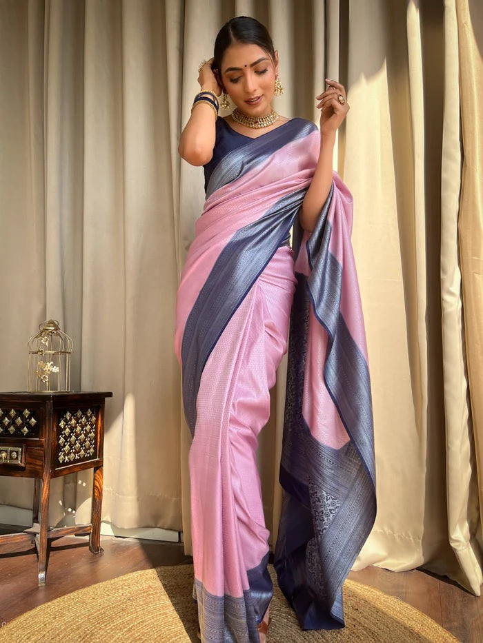 Forbearance Pink Soft Silk Saree With Exuberant Blouse Piece