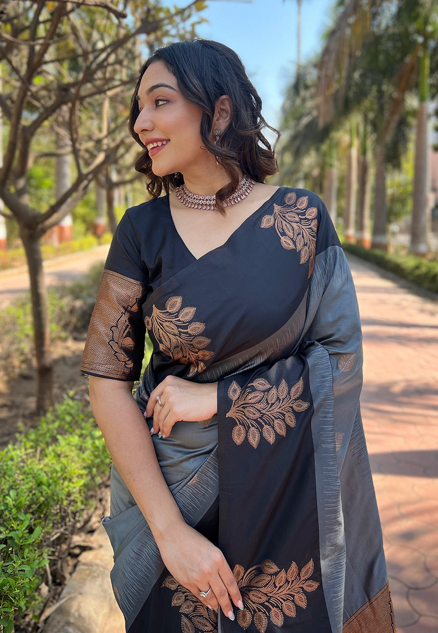 Lovely Grey Soft Silk Saree With Phenomenal Blouse Piece