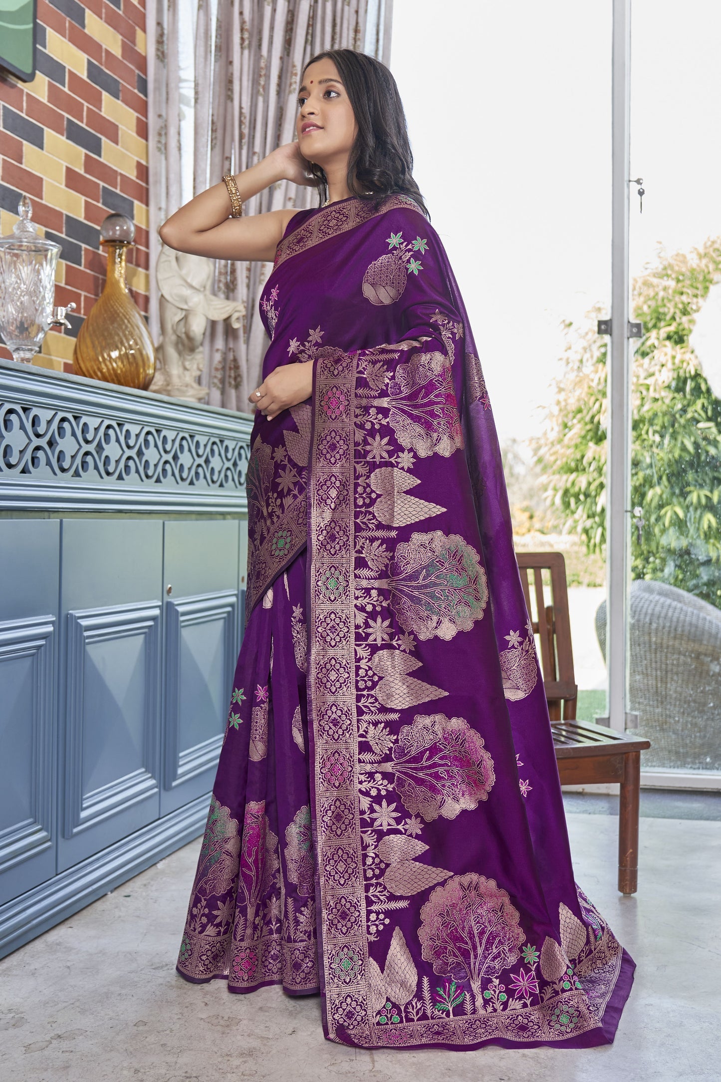 Innovative Wine Soft Silk Saree With Moiety Blouse Piece