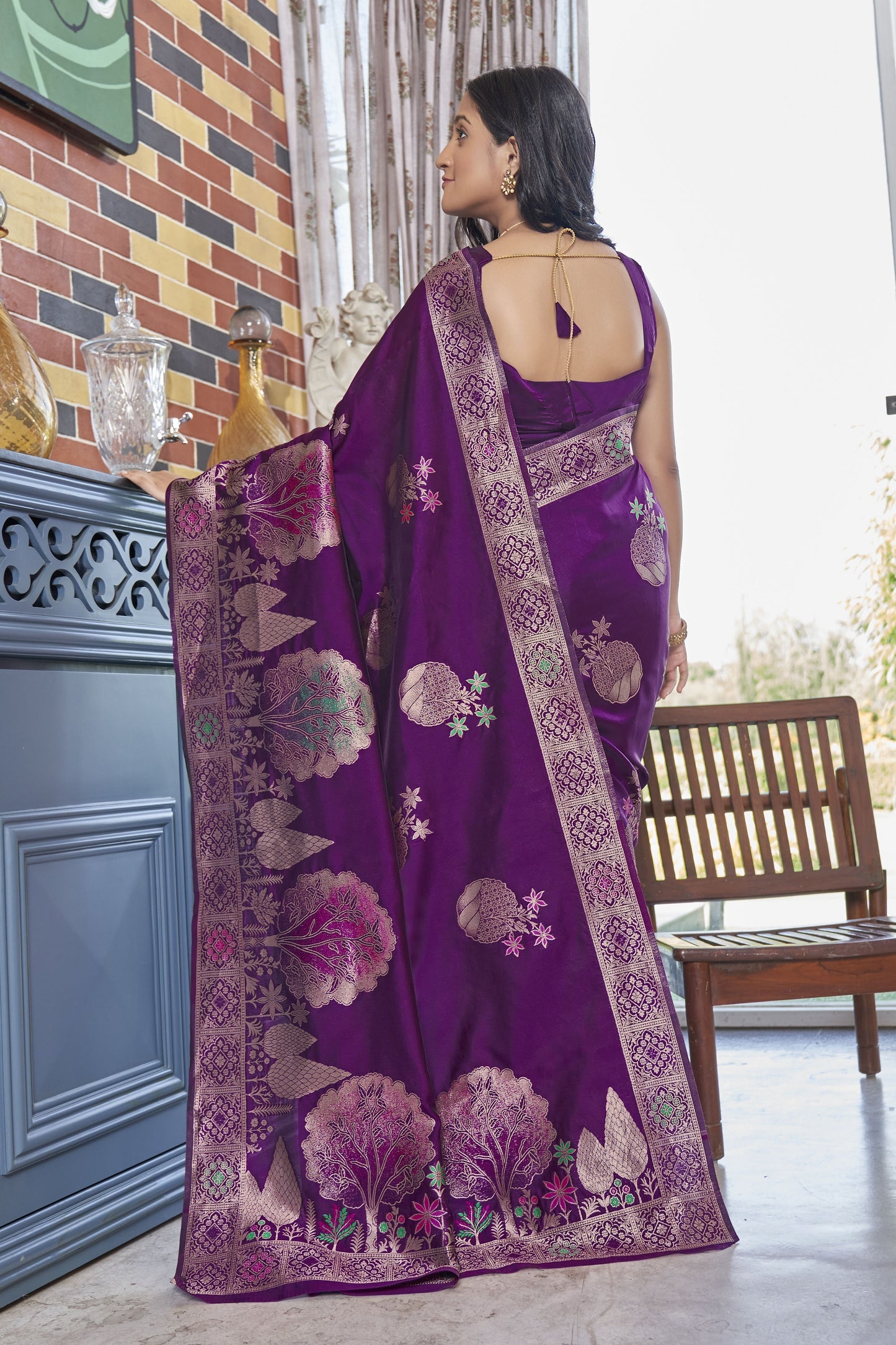 Innovative Wine Soft Silk Saree With Moiety Blouse Piece