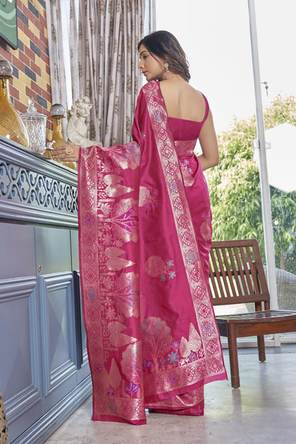 Flaunt Pink Soft Silk Saree With Extraordinary Blouse Piece