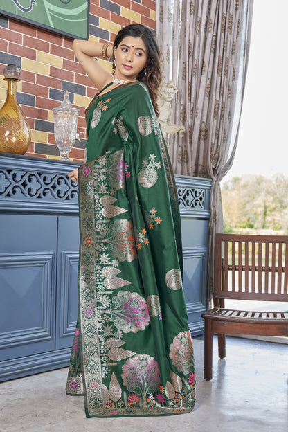 Conflate Green Soft Silk Saree With Eloquence Blouse Piece