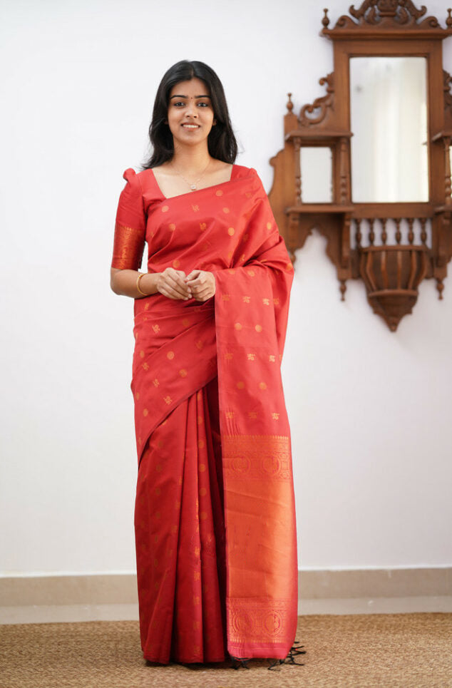 Dreamy Red Color Soft Silk Saree With Blouse Piece