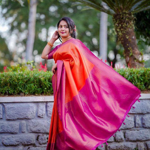 Beleaguer Orange Soft Silk Saree With Charming Blouse Piece