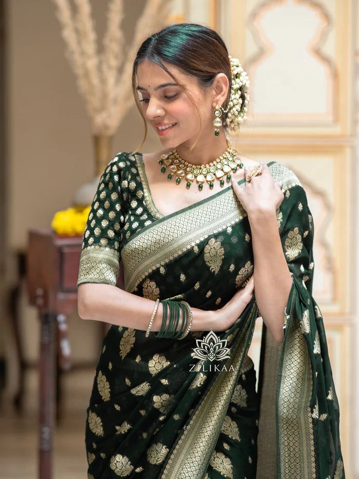 Forbearance Green Soft Silk Saree With Groovy Blouse Piece