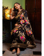 Demanding Black Soft Banarasi Silk Saree With Elaborate Blouse Piece