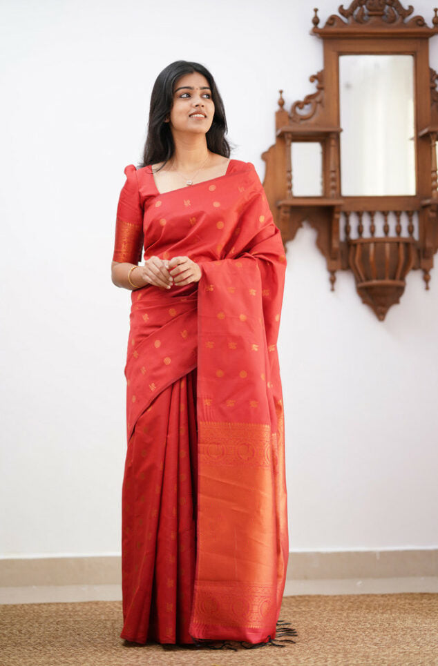 Dreamy Red Color Soft Silk Saree With Blouse Piece