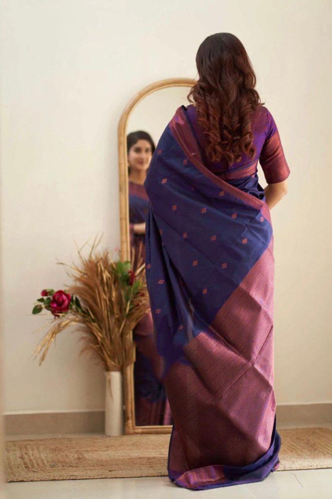 Glam Blue Color Soft Silk Saree With Blouse Piece