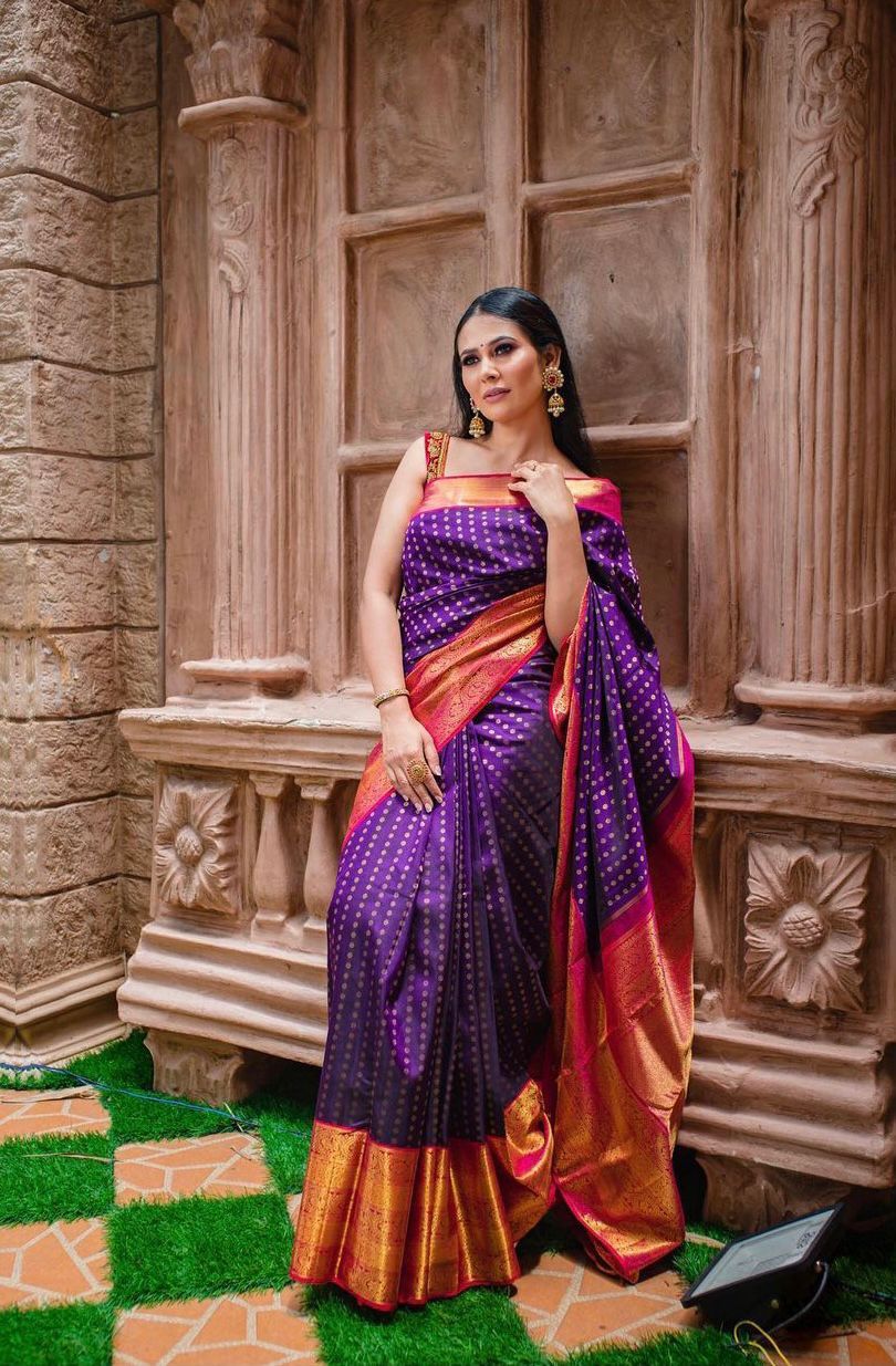 Ratatouille Purple Soft Banarasi Silk Saree With Scrumptious Blouse Piece