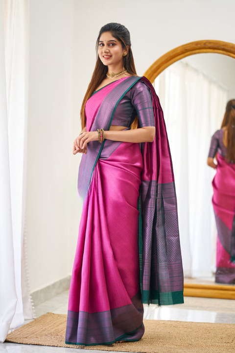 Chatoyant Pink Soft Silk Saree With Delightful Blouse Piece