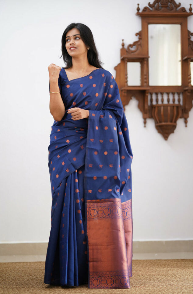 Dreamy Blue Color Soft Silk Saree With Blouse Piece