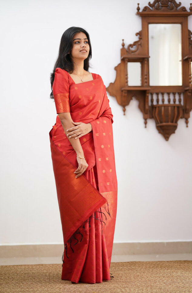 Dreamy Red Color Soft Silk Saree With Blouse Piece