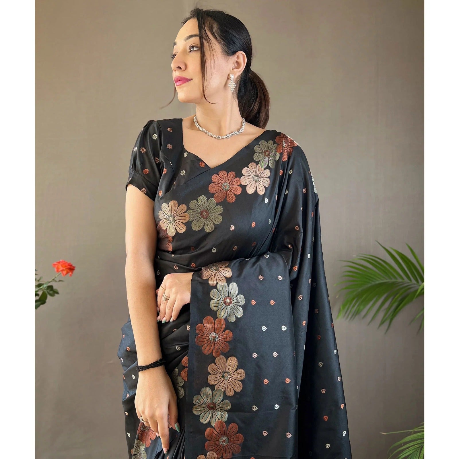 Palimpsest Black Soft Silk Saree With Radiant Blouse Piece