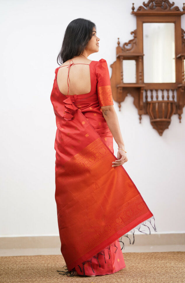 Dreamy Red Color Soft Silk Saree With Blouse Piece
