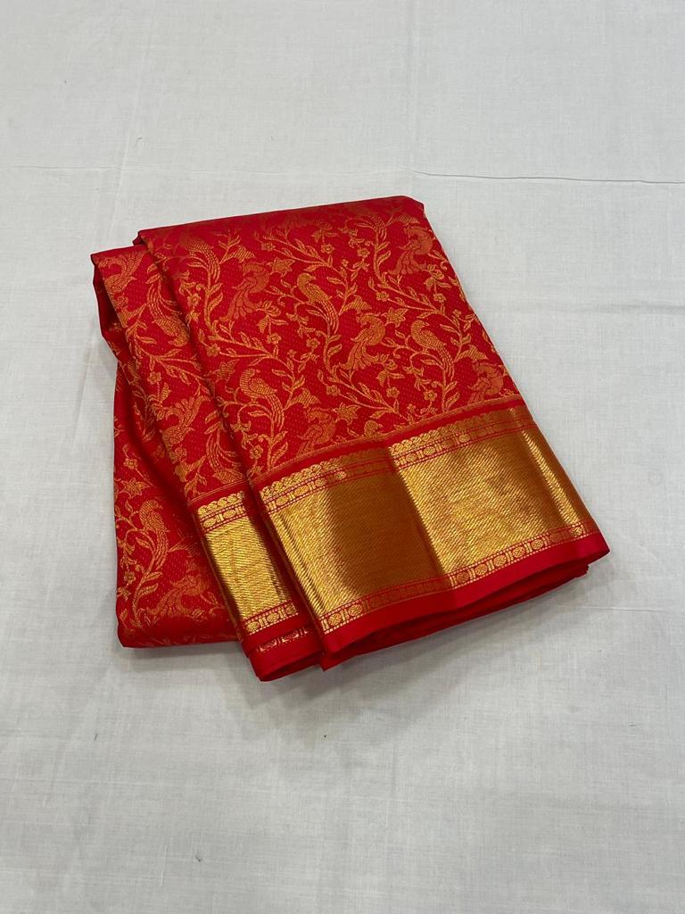 Gratifying Red Soft Banarasi Silk Saree With Extraordinary Blouse Piece