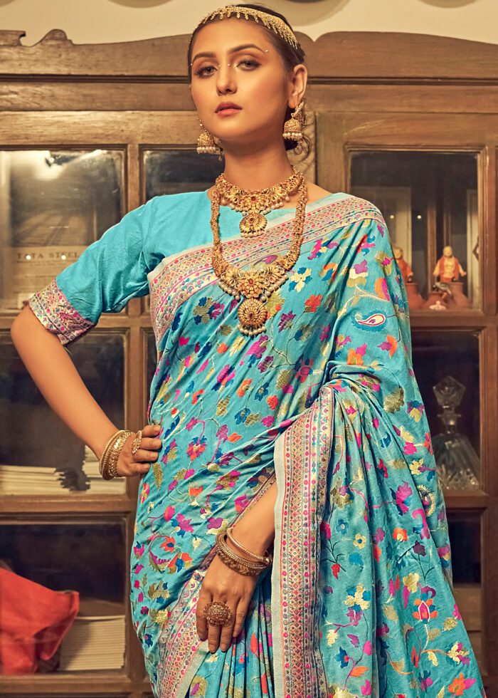 Admirable Firozi Cotton Silk Saree With Beleaguer Blouse Piece