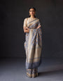 Demesne Grey Soft Silk Saree With Flameboyant Blouse Piece