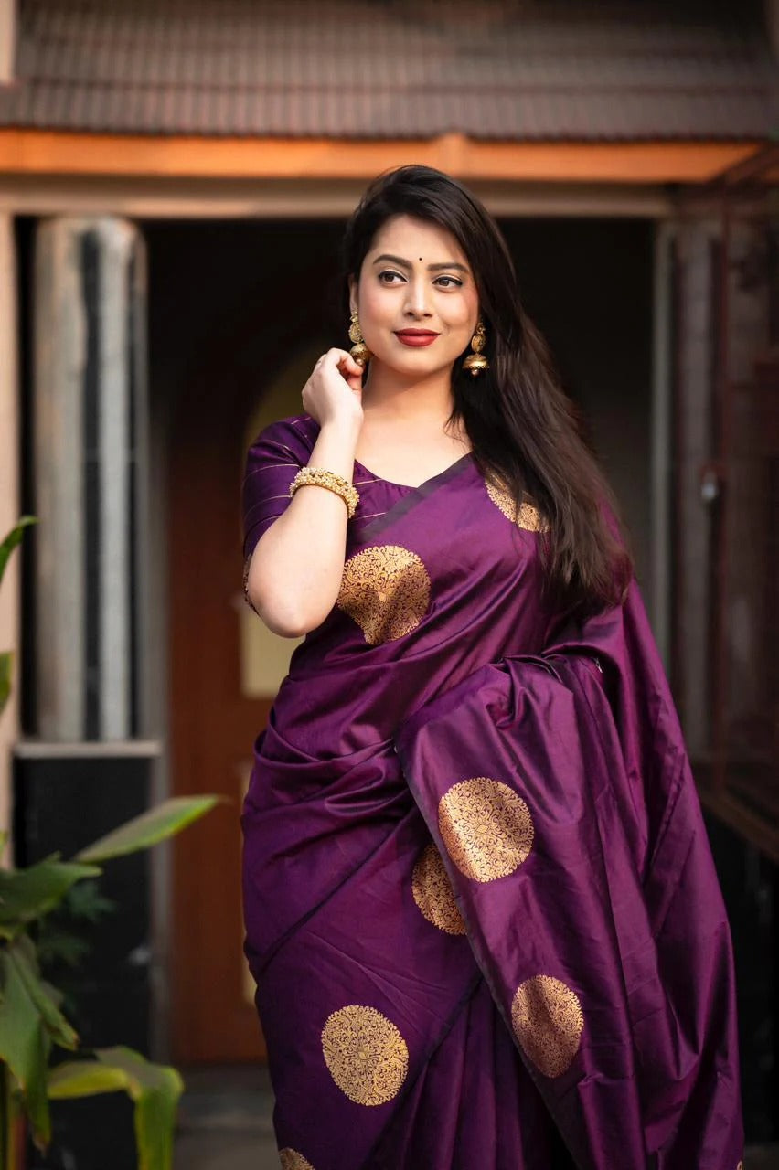 Tremendous Purple Soft Silk Saree With Adoring Blouse Piece