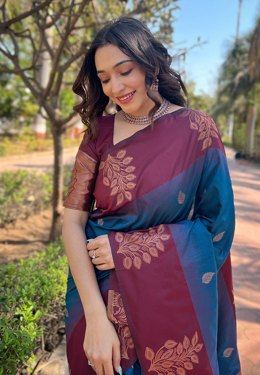 Glowing Blue Soft Silk Saree With Improbable Blouse Piece