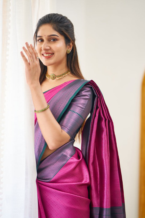 Chatoyant Pink Soft Silk Saree With Delightful Blouse Piece