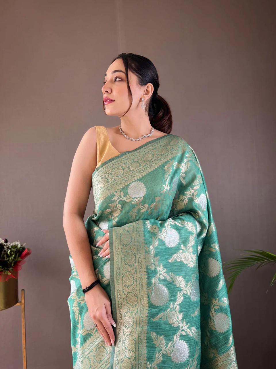 Incomparable Sea Green Soft Silk Saree With Mesmeric Blouse Piece