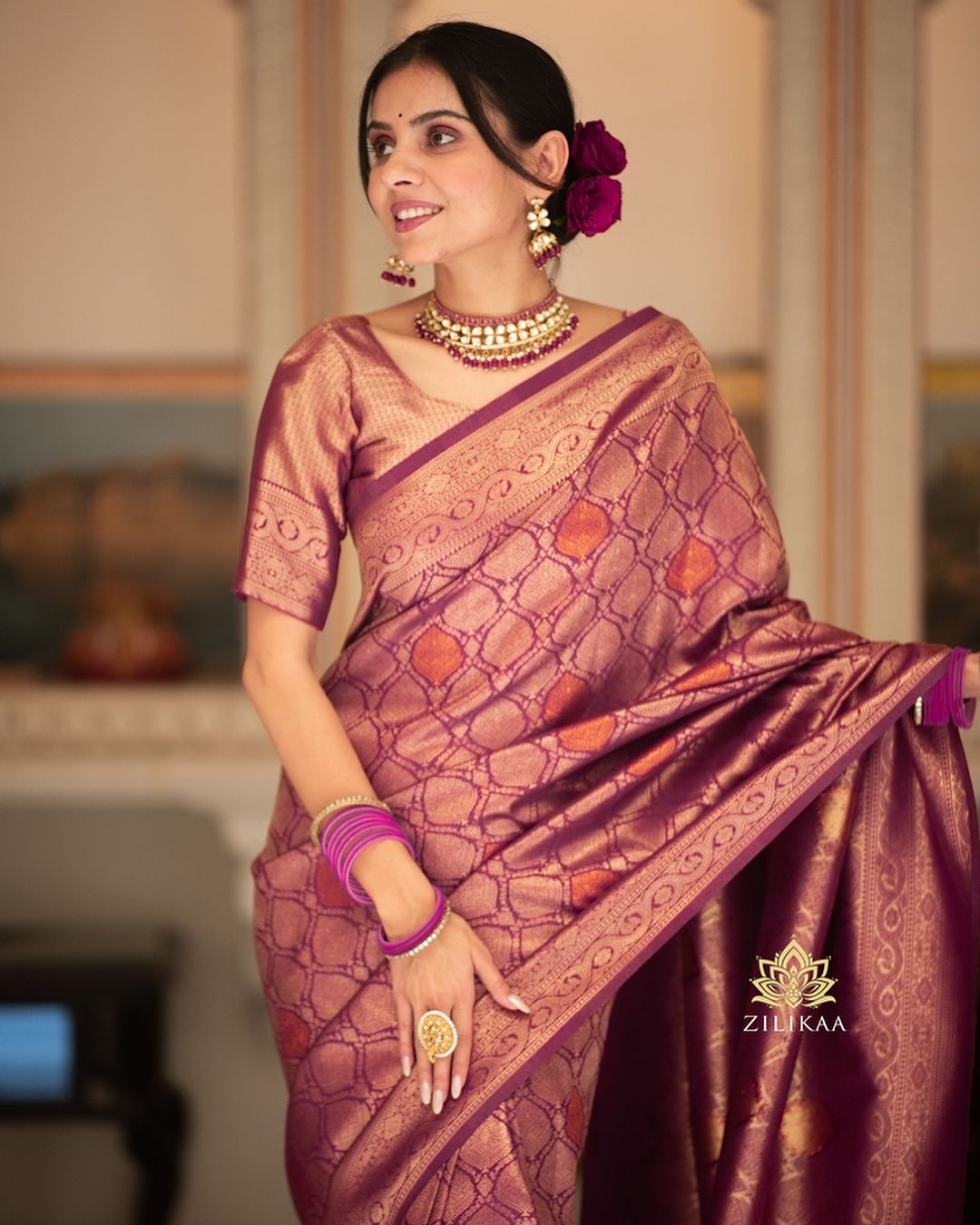 Ephemeral Wine Soft Silk Saree With Super extravagant Blouse Piece