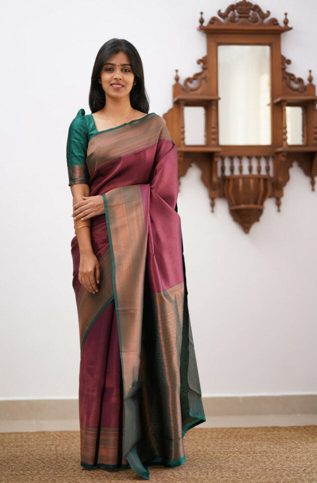 Scrumptious Maroon Soft Banarasi Silk Saree With Blouse Piece