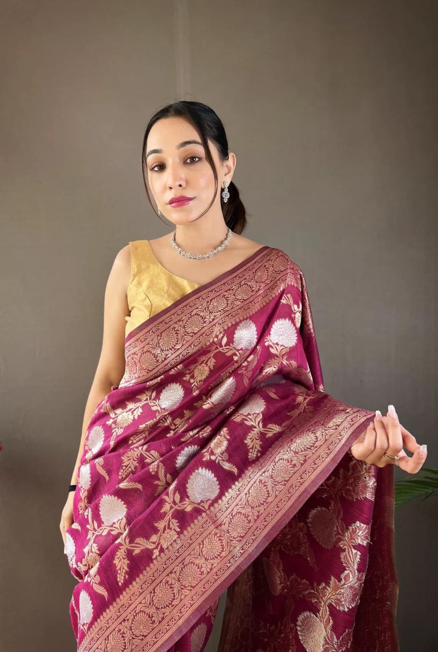 Pleasurable Wine Soft Silk Saree With Serendipity Blouse Piece