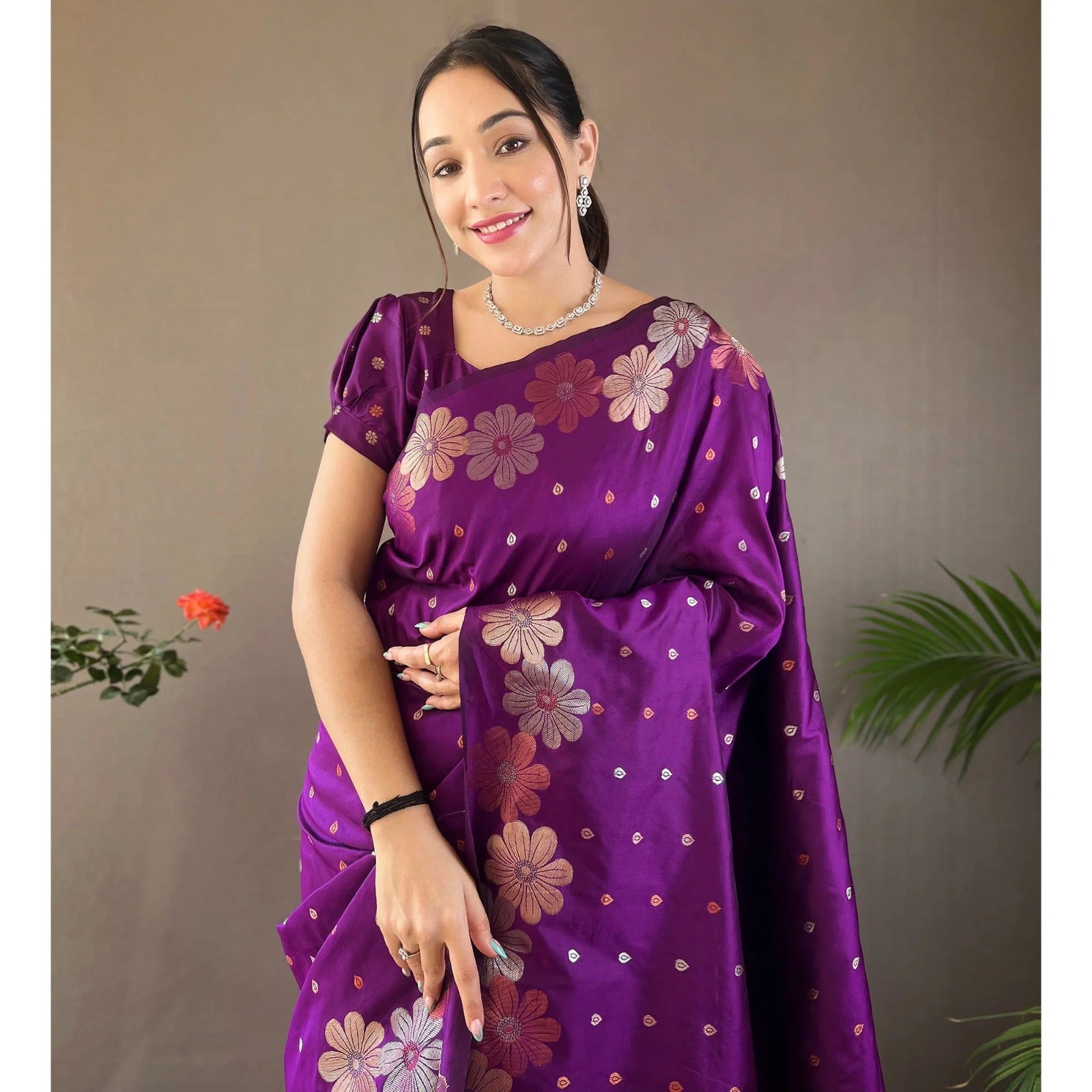 Ebullience Wine Soft Silk Saree With Fancifull Blouse Piece