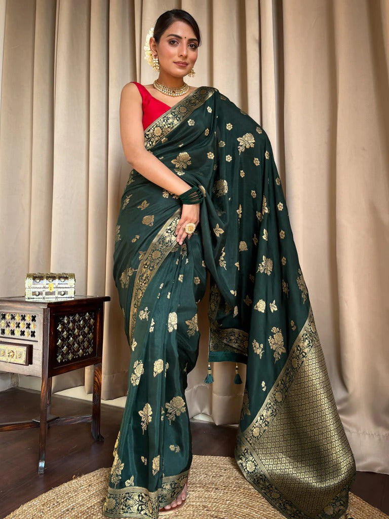 Seraglio Green Soft Silk Saree With Trendy Blouse Piece