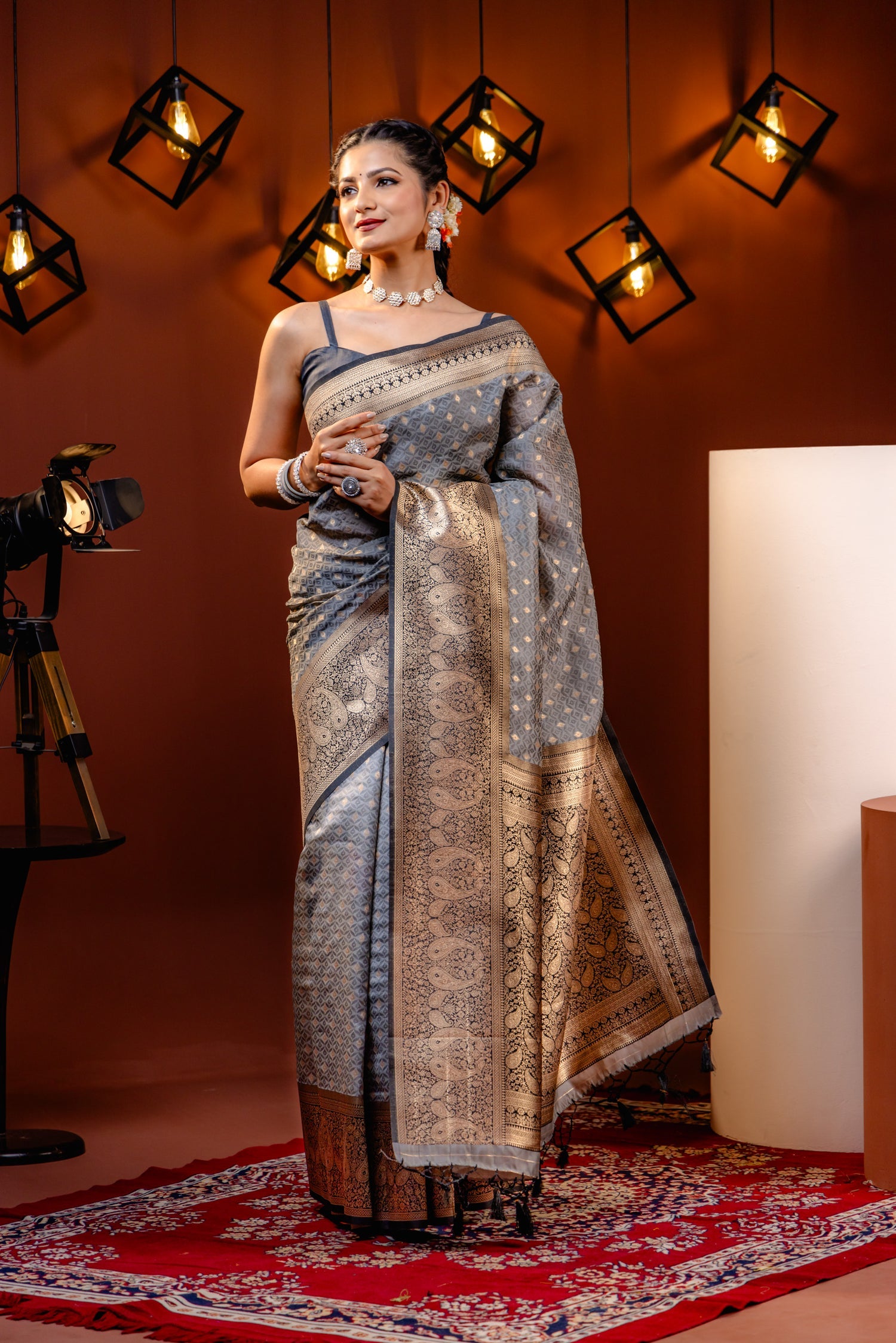 Innovative Grey Soft Banarasi Silk Saree With Wonderful Blouse Piece