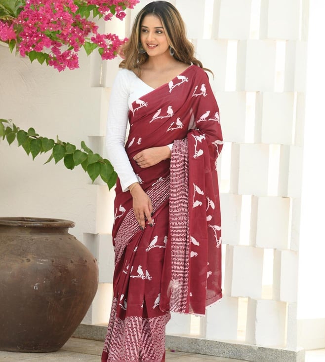 Excellent Maroon Cotton Silk Saree With Divine Blouse Piece