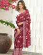 Excellent Maroon Cotton Silk Saree With Divine Blouse Piece