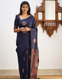 Amazing Navy Blue Soft Silk Saree With Staggering Blouse Piece