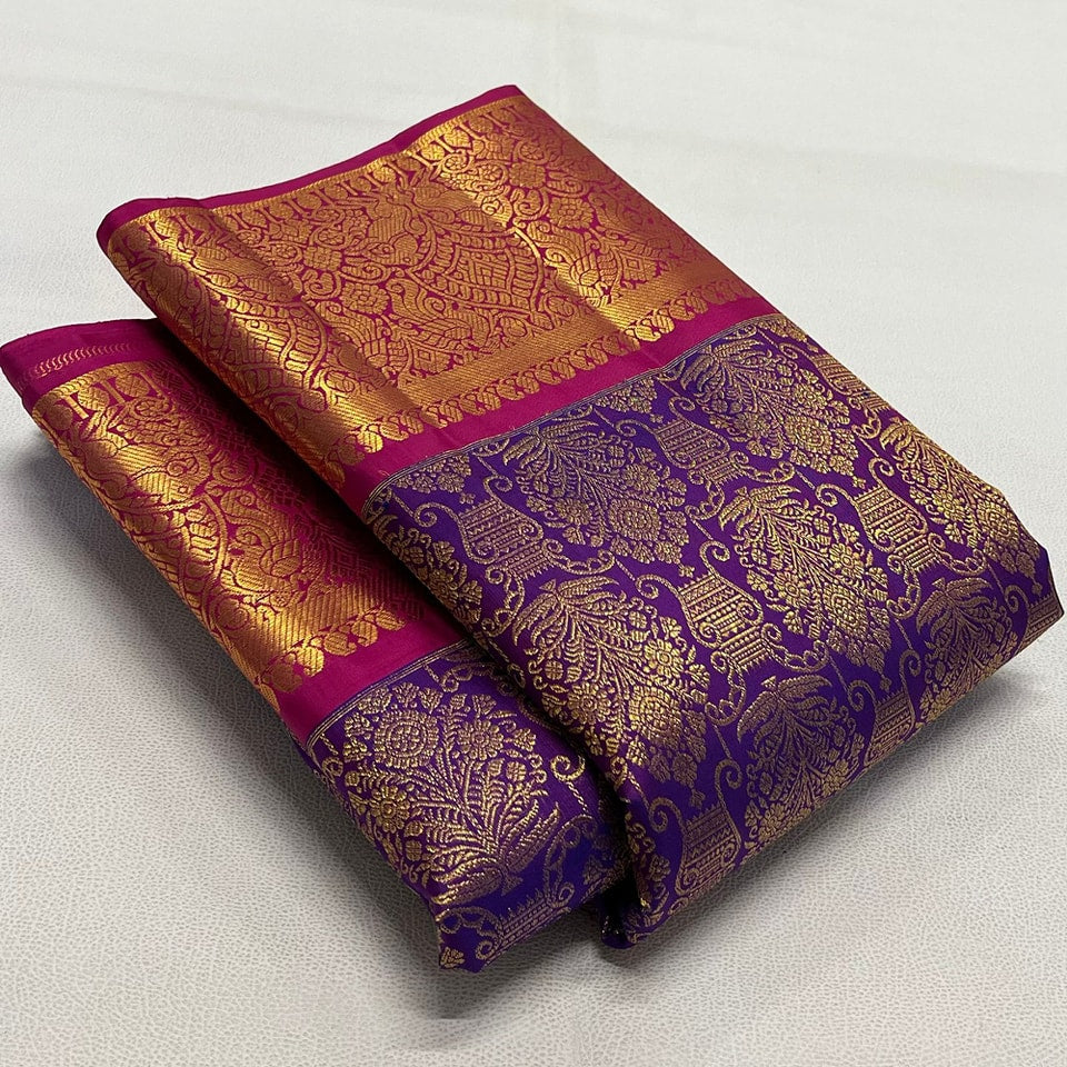 Breathtaking Purple Soft Banarasi Silk Saree With Comely Blouse Piece