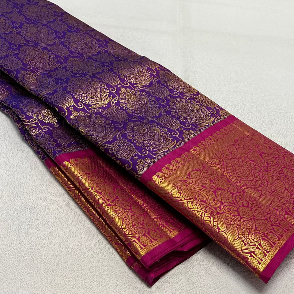 Breathtaking Purple Soft Banarasi Silk Saree With Comely Blouse Piece