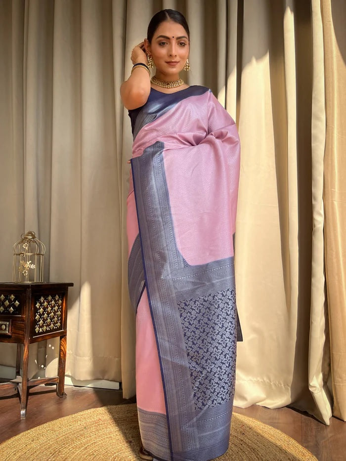 Forbearance Pink Soft Silk Saree With Exuberant Blouse Piece