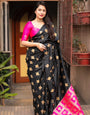 Flamboyant Black Soft Silk Saree With Glowing Blouse Piece