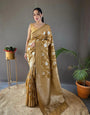 Twirling Mustered Soft Silk Saree With Ailurophile Blouse Piece